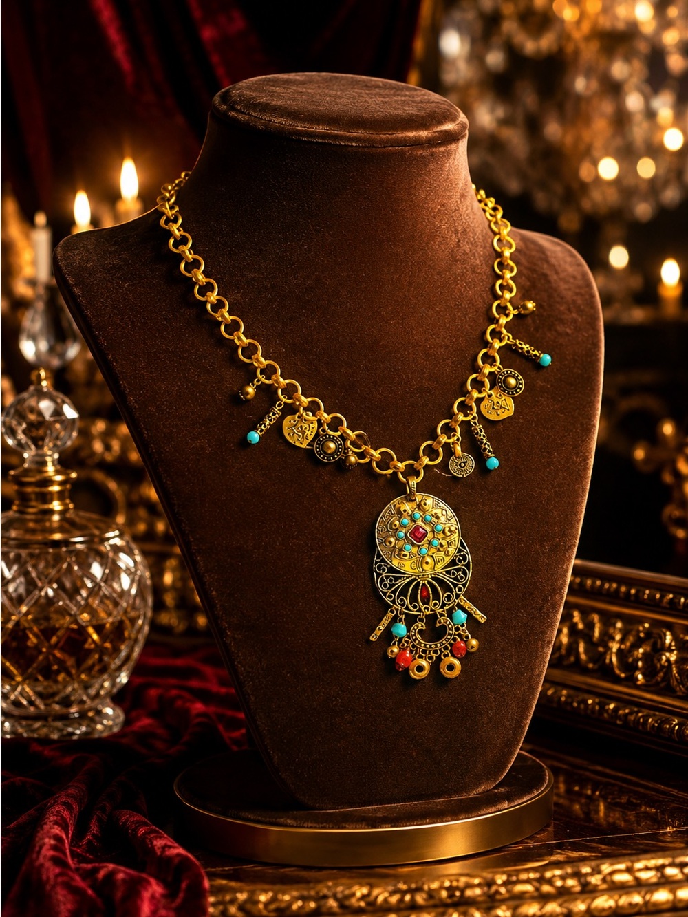 Chicos Bohemian Gold-Tone Turquoise & Multicolor Pendant Necklace
